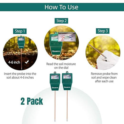 2pack Soil Moisture Meter, Hygrometer Soil Plant Water Meter, Plant Moisture Meter Indoor & Outdoor for Potted Plants, Lawns, Succulent (No Batteries Required)