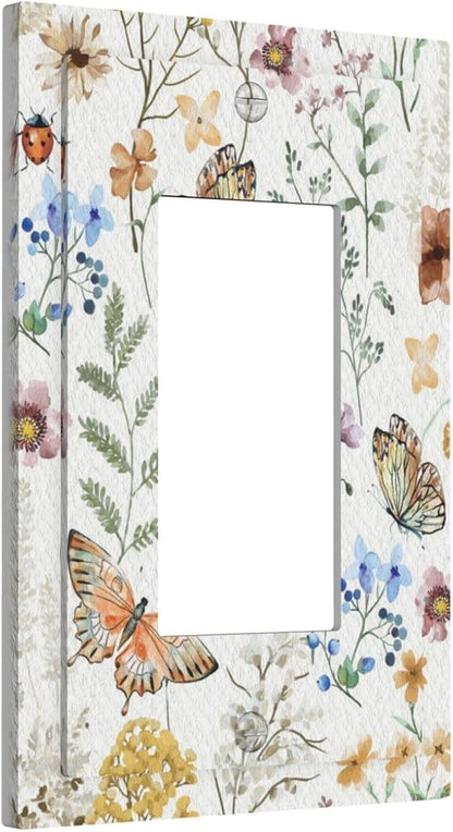 Personalized Wall Plate Decorative Light Switch Cover Boho White Background Butterfly Rustic Flower Single Rocker Switchplate 1 Gang Outlet Covers Decora Light Switch Plate