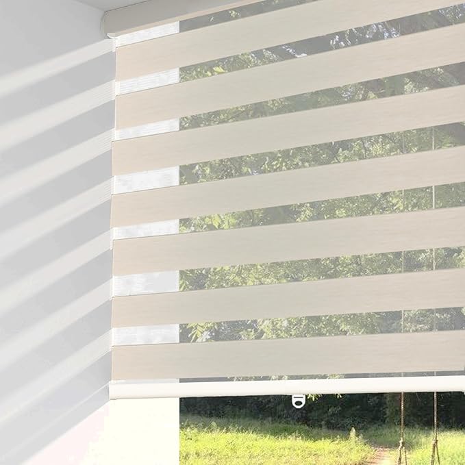 ShadesU Cordless Zebra Blinds for Windows, 65" W x 72" H, Cream, Dual Layer Free-Stop Zebra Shades, Light Control for Day and Night, Sheer Blinds for Indoor Windows, Bedroom, Kitchen