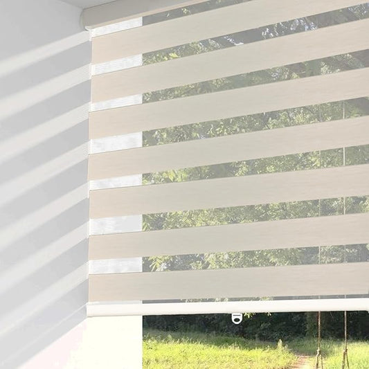 ShadesU Cordless Zebra Blinds – Light Filtering Dual-Layer Window Shades for Privacy (Cream Color) (Maximum Height 72") (Width 66")