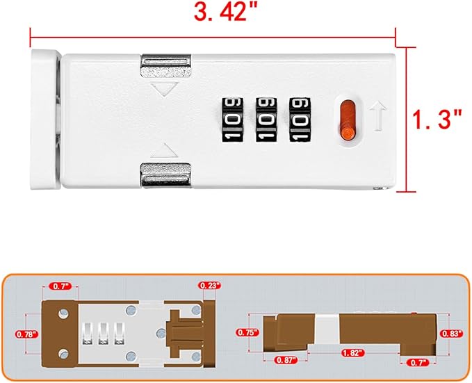 Cabinet Lock，Barn Door Latches,3-Digit Combination Security Locks,Combination Security Lock,for Office File Cabinet,Drawers,Locker,Small Door,Cupboard (1, White_90 Degree)