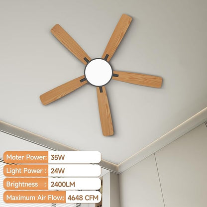 Ceiling Fans with Lights,52 inch,Quiet,Reversible Motor,Dimmable, Adjustable Color Temperature,6 Speeds,Timer, Low Profile Ceiling Fan for Bedroom,Living Room,Indoor/Outdoor Use (Black)