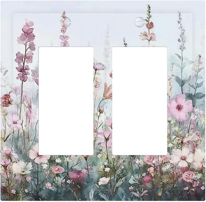 Pink Floral Watercolor Botanical Wildflowers Decorative Outlet Covers 2 Gang Double Gfci Rocker Electrical Wall Panels Light Switch Cover Plate For Bed Room Living Room Decor