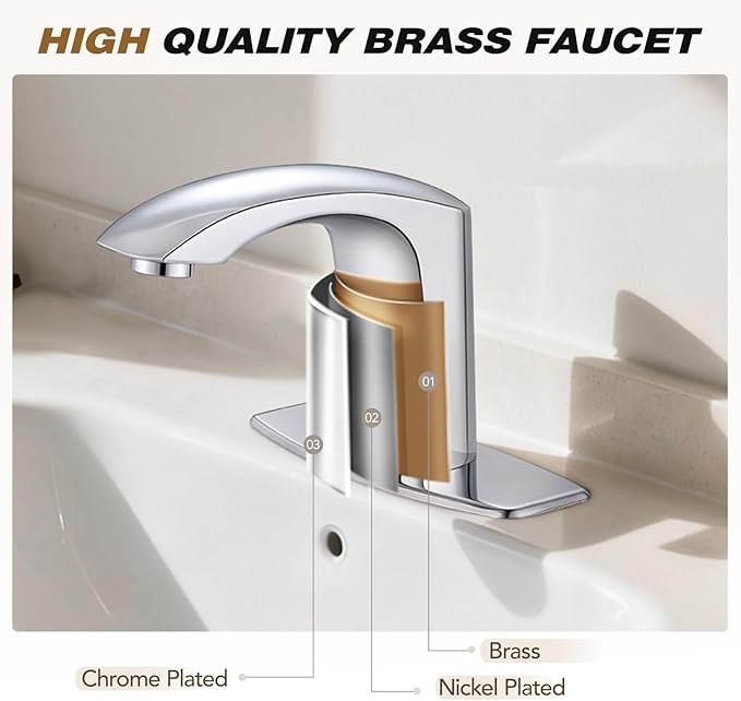 Gangang Commercial Touchless Bathroom Sink Faucet Cold and Hot Water Automatic Motion Sensor Basin Tap Mixer with Mixing Valve and Cover Plate (FBA 2)