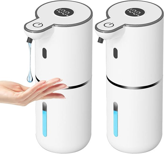 2 Pack Automatic Liquid Soap Dispenser Touchless, USB Rechargeable Smart Hand Soap Dispenser, 6-Level Adjustable, 12.8oz/380mL Wall Mount for Bathroom Kitchen Dish Soap-White