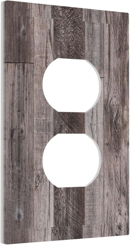 Outlet Covers Rustic Dark Grey Wood Retro Country Wooden 1 Gang Duplex Light Switch Cover Decorative Switch Plates Electrical Receptacle Faceplate Wall Plate for Farmhouse Cabin Decor