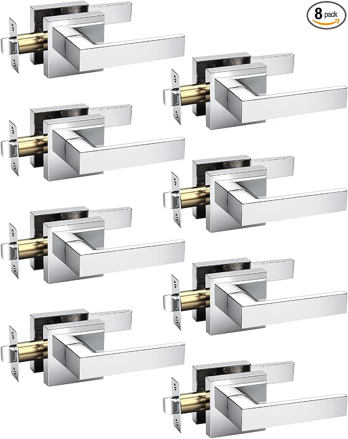 KNOBWELL 8 Pack Door Handles Interior Passage Doorknob No Locking Polished Chrome Hallway Closet Door Handles