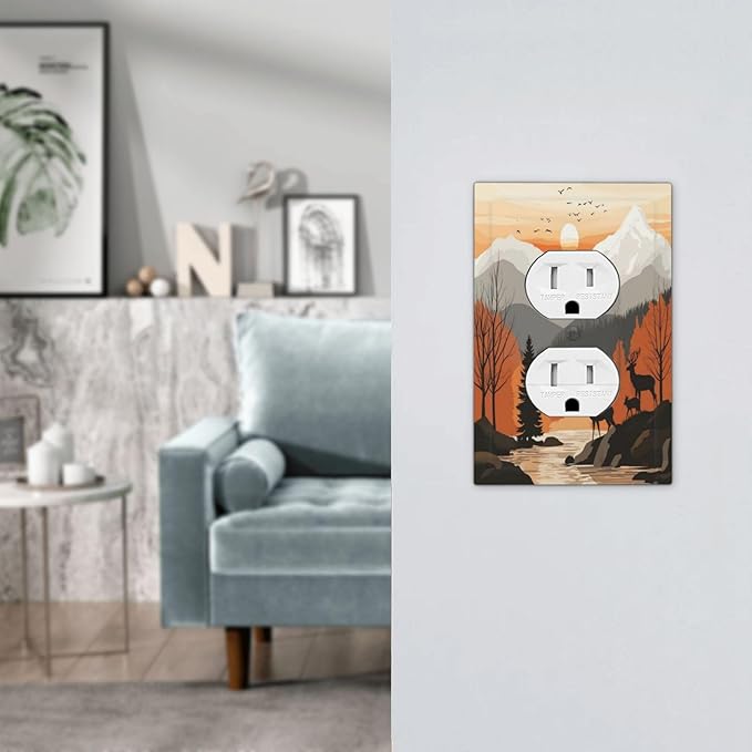 Sun Forest Deer Snow Mountain River Outlet Covers 1 Gang Duplex Light Switch Cover Decorative Switch Plates Electrical Receptacle Faceplate Wall Plate For Bed Room Living Room Decor
