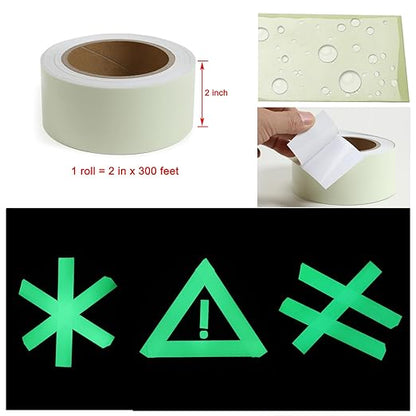 High Brightness Glow in The Dark Tape for Safety Marking, Art Craft DIY, Christmas Deco and Party Accessories. Non-Toxic Adhesive, Waterproof Rechargeable Luminous Tape (2in X 30Ft)