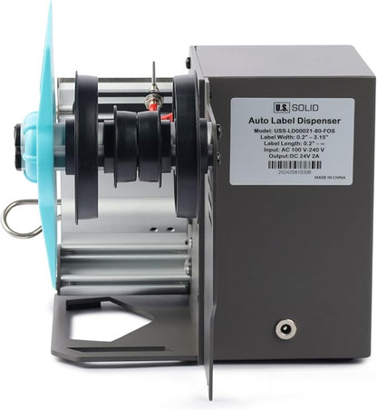 U.S. Solid Automatic Label Dispenser for Long Label Rolls and Fanfold Label - Clear and Opaque Labels - Core Sizes 1”/1.5”/3”- Adjustable Speed Label Width 0.2-4.7 in Max. Roll Diameter 11 in