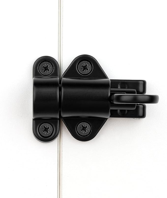 6 Packs Self-Closing Latches，Black Spring Door Lock，Resilient Bolt Latch Aluminum Alloy Safety Automatic Spring Barrel Slide Door Lock with Screws,Used for Gate,Window and Cabinet etc