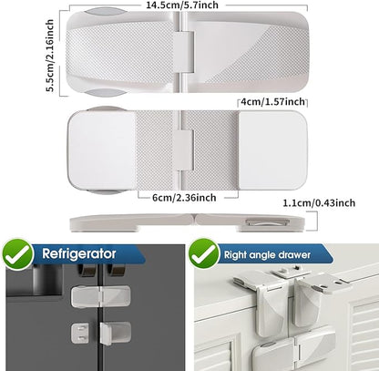2 Pack Cabinet Locks Baby Proofing, QYESWHSR Fridge Locks for Kids with 3M Adhesive Pad, Child Proof Cabinet Locks French Door Refrigerator Freezer Lock RV Refrigerator, Oven Lock Easy Use (White)