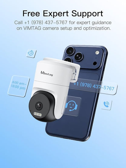 VIMTAG Cameras for Home Security, 2.5K Outdoor/Indoor Camera, 360° Pan/Tilt Outside House Surveillance for Pet/Dog/Nanny/Baby, Motion Tracking, Color Night Vision, 2-Way Audio, Cloud/SD Card Storage