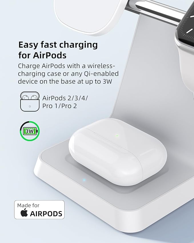 Charging Station for Multiple Devices Apple: 3 in 1 Magnetic Wireless Charger Stand for MagSafe-Compatible Nightstand Charging Dock for iPhone 17 16 15 14 13 12 Pro Max Plus Apple Watch Airpods