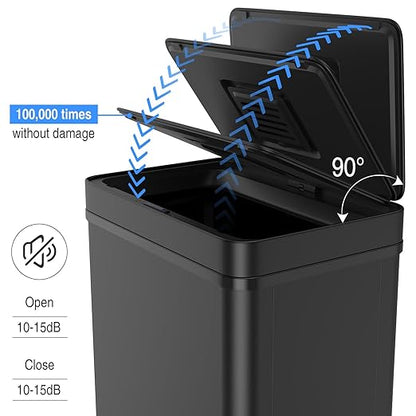 70L / 18.5 Gallon Smart Automatic Trash Can with Deodorizer Compartment, Stainless Steel Body and Mute Sensor Lid for Kitchen Office Living Room and More, Assemble Large Capacity Garbage Can - Black