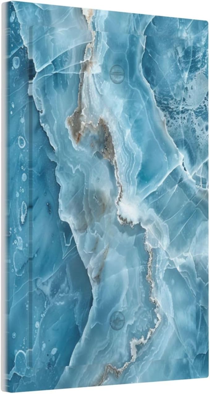 Decorative Light Switch Cover Plate Abstract Watercolor Blue Marble Texture 1 Gang No Device Single Blank Outlet Covers Wall Plates for Electrical Outlets Faceplate for Bedroom Home Decor