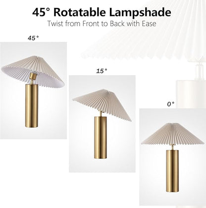 Modern Table Lamp with Metal Blade Lampshade and Cylindrical Base, E26 Bulb Compatible, Contemporary Accent Light for Living Room, Bedroom, Office (Gold)