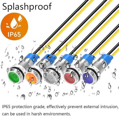 10Pcs 6mm 1/4" LED Metal Indicator Light 110V-220V/AC Waterproof Signal Lamp (Red)