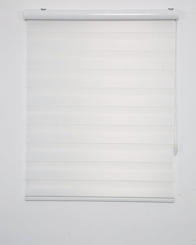 Shadesu Custom Size Zebra Blinds for Windows, 78" W x 72 H, White, Dual Layer Free-Stop Zebra Shades, Light Control for Day and Night, Sheer Blinds for Indoor Windows, Bedroom, Kitchen