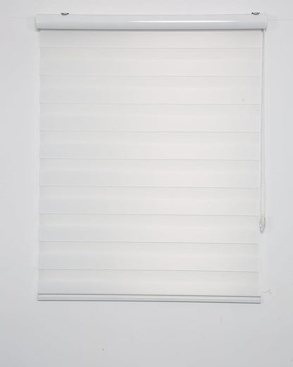Shadesu Custom Size Zebra Blinds for Windows, 84" W x 72 H, White, Dual Layer Free-Stop Zebra Shades, Light Control for Day and Night, Sheer Blinds for Indoor Windows, Bedroom, Kitchen