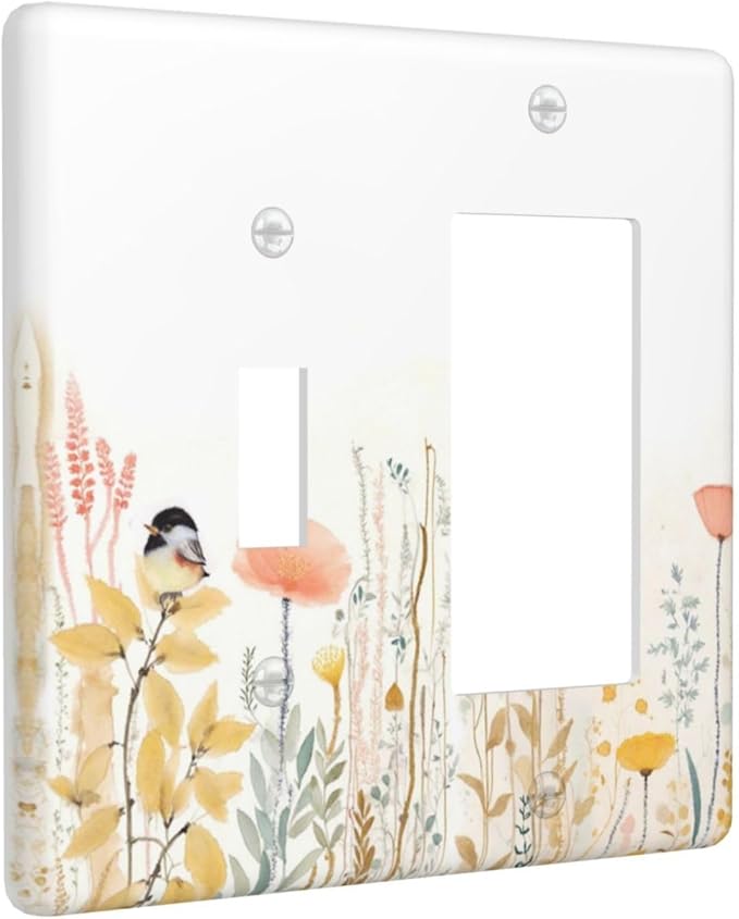 Outlet Covers Colorful Floral Watercolour Cuddly Bird 1 Toggle 1 Rocker Combination Decorative Wall Plate Electrical Switch Plates Light Switch Cover Plate For Bed Room Living Room Decor