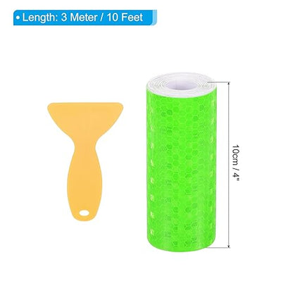 PATIKIL 4 Inch x 10 ft Reflective Tape, 1 Roll Waterproof Self Adhesive High Visibility Caution Warning Safety Tape Reflector with Scraper for Trucks Trailers Cars, Green
