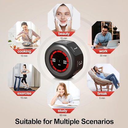 Pomodoro Timer Cube - Rotating Visual Focus Timer for, Desk Productivity Flip Stopwatch with 1/3/5/15/30/60/90-Min Countdown Modes for Work, Study, Back to School, Kitchen