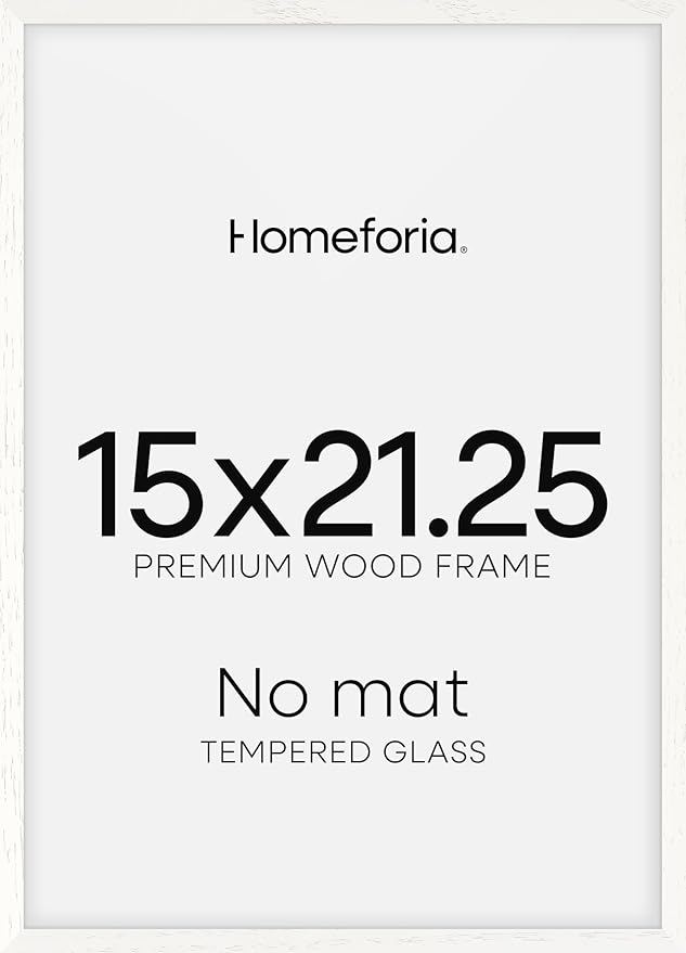 Homeforia 15x21.25 White Wood Puzzle Frame, High End Oak 15 x 21.25 Frames without Mat, Wooden 21.25x15 Thin Hanging Picture Frame for Wall, 15by21.25 Poster Frames, Tempered Glass, Wall Kit, Set of 1