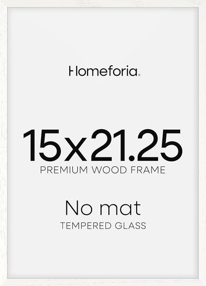 Homeforia 15x21.25 White Wood Puzzle Frame, High End Oak 15 x 21.25 Frames without Mat, Wooden 21.25x15 Thin Hanging Picture Frame for Wall, 15by21.25 Poster Frames, Tempered Glass, Wall Kit, Set of 1