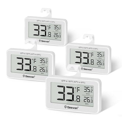 Geevon 4 Pack Refrigerator Thermometer Digital Fridge Thermometer IP65 Waterproof with Large LCD Display,Max/Min Record Function,Magnetic Back,for Fridge,Freezer Scenarios