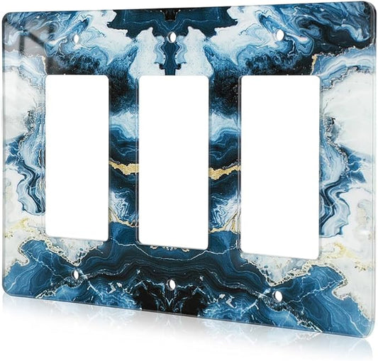 Luxurious Blue and Gold Marble Wall Plate Acrylic Wall Plate Cover Switch Plate Cover Light Switch Cover Switch Cover Decorative 3 Gang Toggle Outlet Covers Switch Cover