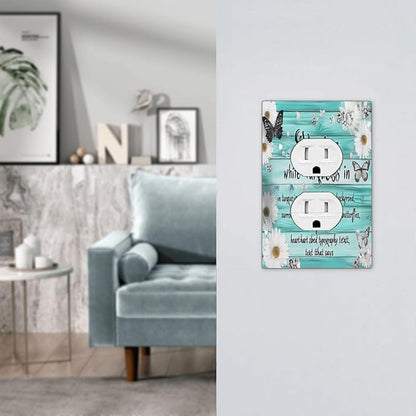 Teal Butterfly Daisy Rustic Wooden Signs Outlet Covers 1 Gang Duplex Light Switch Cover Decorative Switch Plates Electrical Receptacle Faceplate Wall Plate For Farmhouse Cabin Decor