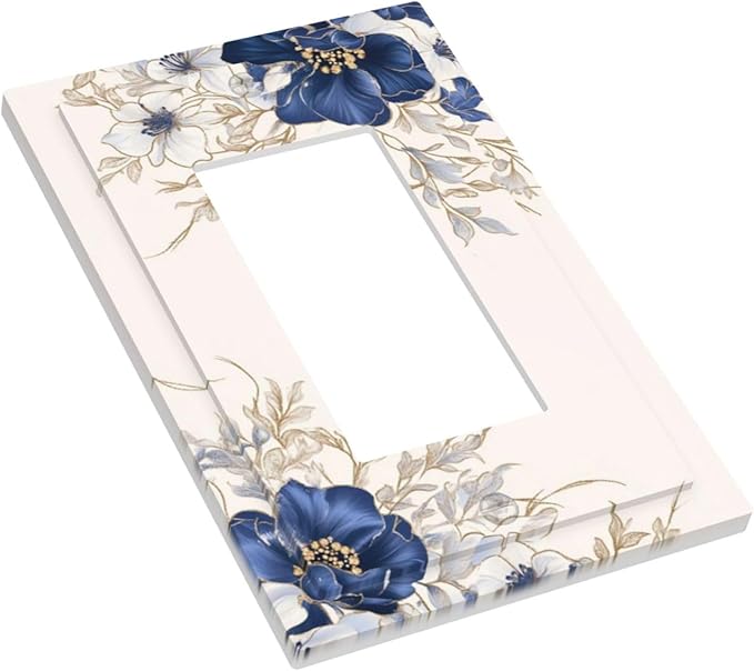 Decorative Outlet Covers Rustic Blue Beige Flower Peony Floral 1 Gang Rocker Light Switch Cover Plate Single Wall Plates for Electrical Outlets Switch Plate Covers Faceplate for Bedroom Decor