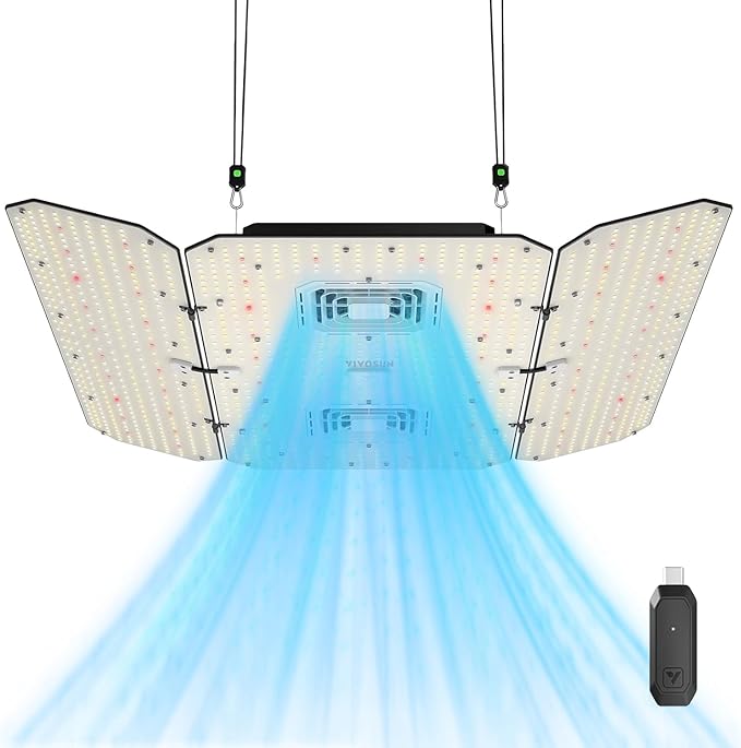 VIVOSUN AeroLight Wing AW400SE & GrowHub Controller E25, LED Grow Light 400W with Integrated Circulation Fan, Full Spectrum, Compatible with App & E42A, 4x4/5x5 Coverage
