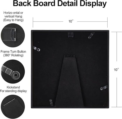 10x10 Picture Frame, Black Metal Square Photo Frames with HD Glass, Fits 6x6 with Mat or 10 x 10 without Mat, Display for Wall and Table, 1 Pack
