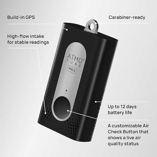 Atmotube PRO 2 Battery Powered Portable Outdoor and Indoor Professional Air Quality Monitor [PM, CO2, VOCs, NOx, Temperature, Humidity and Barometric Pressure Tester], Pollution Meter