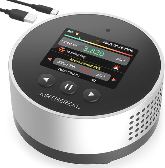 Airthereal Portable Radon Detector for Home – 504-Day Data Storage for Long Term Monitoring, LCD Color Display, Fast 6H Results, Long Battery Life, Audible & Visual Alarm - Upgraded 2025 Version