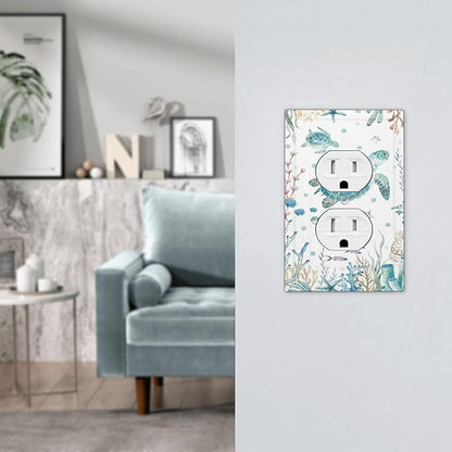 Sea Turtle Ocean Starfish Fish Coral Pearl Outlet Covers 1 Gang Duplex Light Switch Cover Decorative Switch Plates Electrical Receptacle Faceplate Wall Plate for Bathroom Kids Room Decor