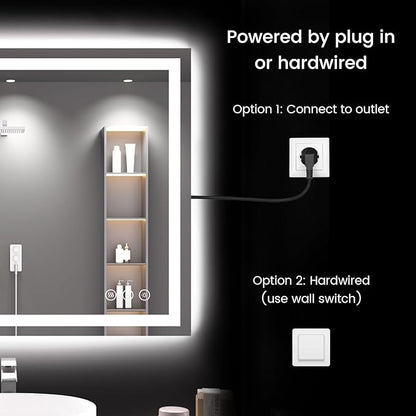 40X30 LED Bathroom Mirror with Lights, Anti-Fog, Backlit + Front Lit, Lighted Bathroom Vanity Mirror for Wall, Memory Function, Dimmable, Tempered Glass, Shatter-Proof