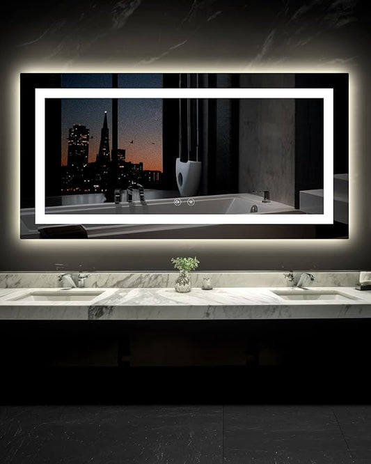 Ensenior LED Bathroom Mirror 72"x36" with Front and Backlight, Stepless Dimmable Wall Mirrors with Anti-Fog, Shatter-Proof, Memory, 3 Colors, Modern LED Vanity Mirror-ETL & FCC