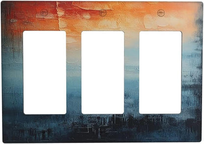 Blue Orange Abstract Modern Minimalist Oil Painting Triple Rocker Light Switch Covers 3 Gang Outlet Cover Wall Plates Decorative Switch Plates Electrical GFCI Faceplate Switchplate 4.49 X 6.38 IN