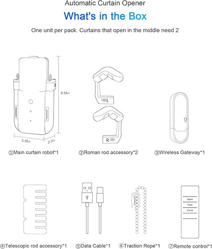 2025 Automatic Curtain Opener - Electric Curtains with Remote Smart Curtain Opener Electronic for Roman/U/T Rails, Bluetooth Curtain Opener with App/Timer, Compatible with Alexa and Google Home