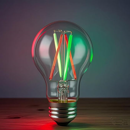 3 Color Temperature LED Bulb E26 Medium Base 60W Equivalent, Red and Green Color Changing Light Bulb 3CCT A19 LED 6W Clear Glass, Not Dimmable, 2 Pack