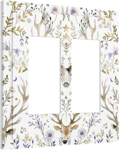 Decorative Outlet Covers Gothic Retro Floral Damask Elk Wild Flower 2 Gang Double Gfci Rocker Electrical Wall Panels Light Switch Cover Plate For Bed Room Living Room Decor