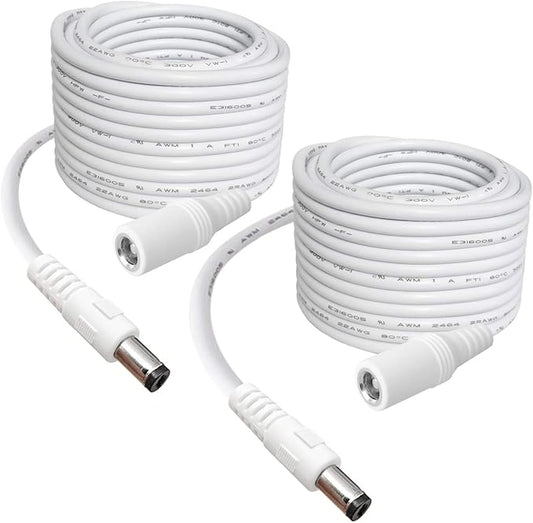 2-Pack 13ft DC Power Extension Cable,5.5mm x 2.1mm Extension Cord,12v Extension Cord for Security Camera CCTV IP,Router,LED Strip,5V 9V 24V 12 Volt Male to Female Plug Supply Adapter Power Cord