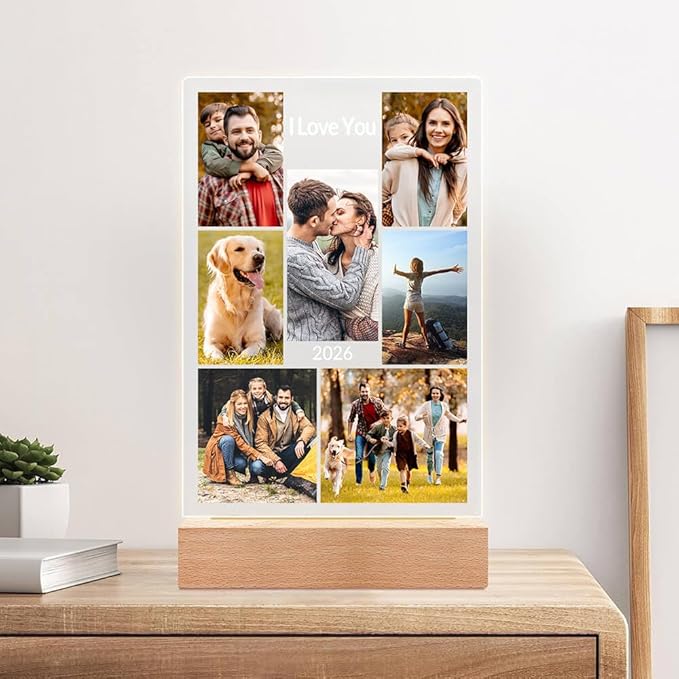 Custom Picture Frame with Photo, Customized Picture Frames with Night Light, Personalized Photo Frame, Personalized Valentines Day Gifts for Women Men Her Him Mom Dad Family