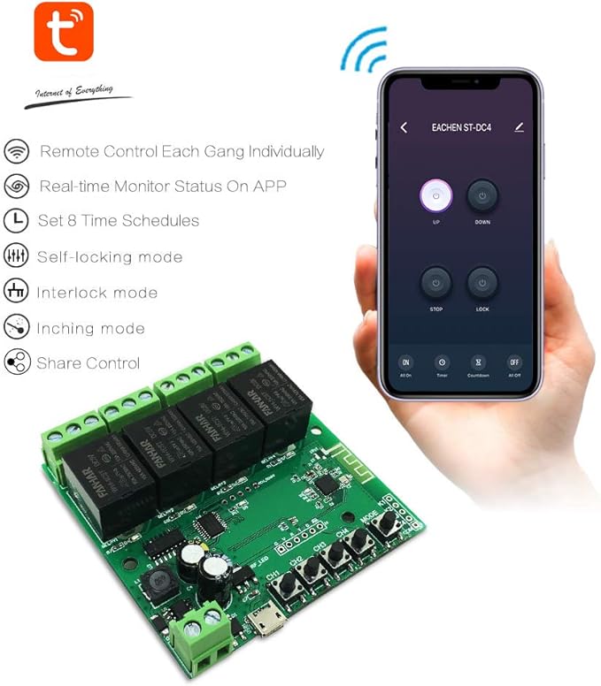 4-Channel WiFi Smart Switch Relay Module, TUYA/Smart Life App for Smart Home Remote Control, Momentary Time Adjustable, Compatible with Alexa/Google Assistant