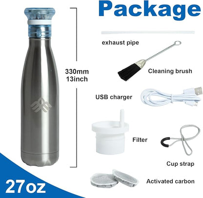 27 oz Smart Self Cleaning Water Large Bottle Platinum 304 Stainless Steel Insulated Light Purifying Bottle LED + Activated-Carbon Filter USB-C Rechargeable BPA-Free for Outdoor & Sports