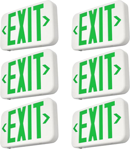 FREELICHT Green LED Exit Sign with Battery Backup，Exit Sign for Business，Easy to Install，UL Certified，AC 120/277V，Pack of 6