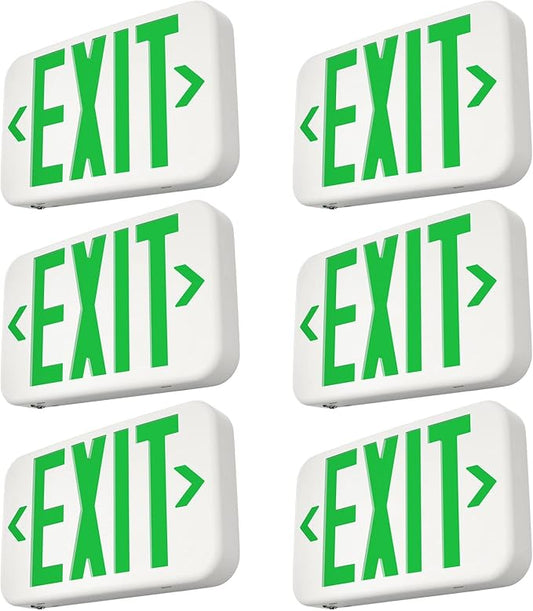 FREELICHT Green LED Exit Sign with Battery Backup，Exit Sign for Business，Easy to Install，UL Certified，AC 120/277V，Pack of 6